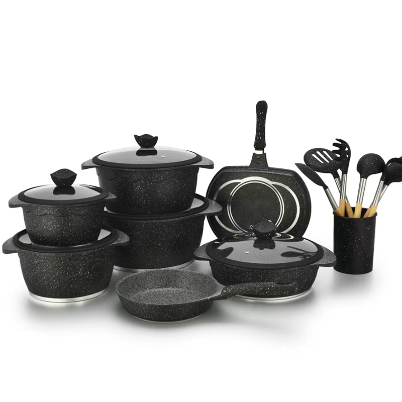 Aluminum Cookware Set Fry Pans Set Non Stick Coating Glass Lid